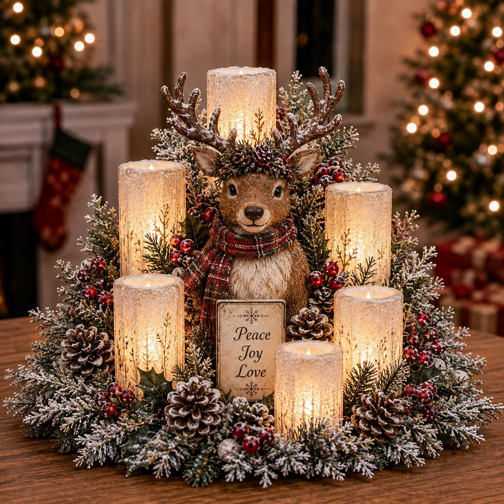 Lighted Christmas Centerpiece with Flameless Candle Glow – 7 Festive Styles