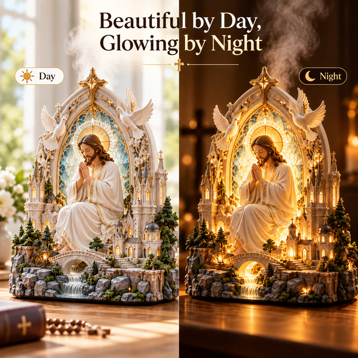 Hands adding water to Jesus aroma diffuser