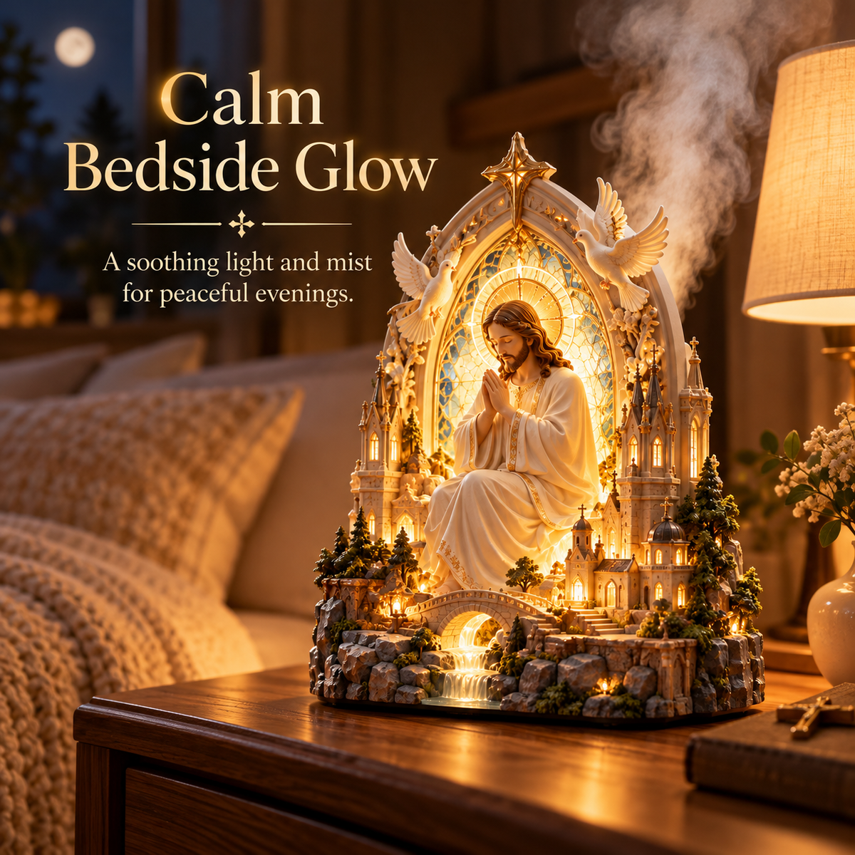 Aroma diffuser in a peaceful bedroom or prayer space