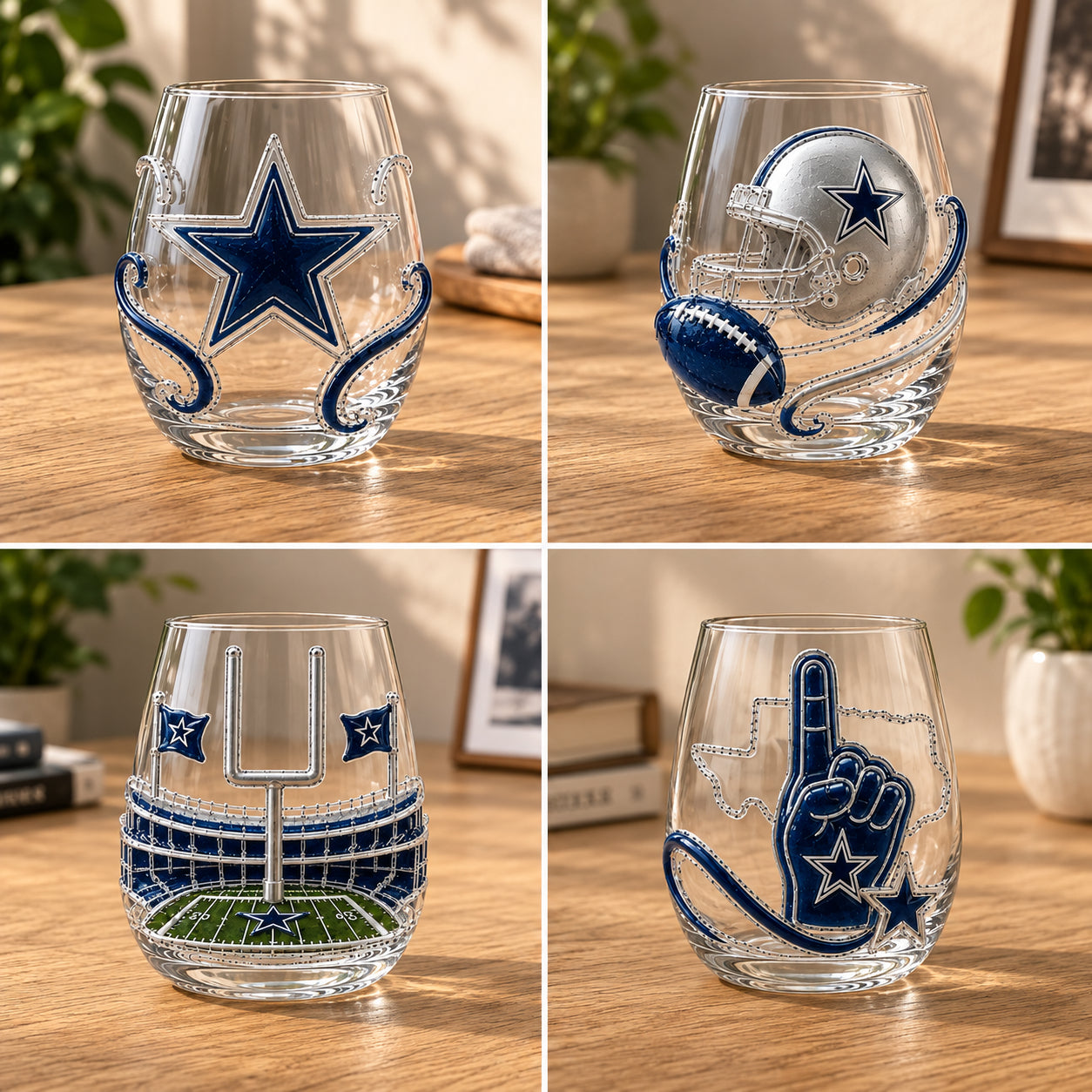 🎁 Ultimate Football Fan Whiskey Glass Set – 4 Game Day Collectible Tumblers