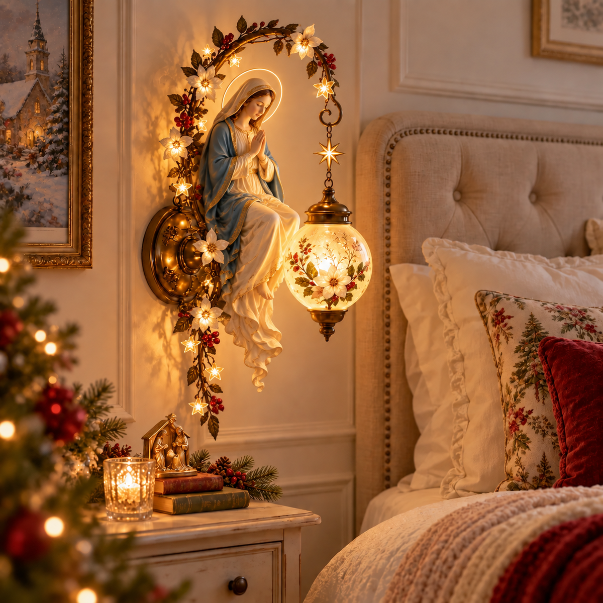 ✨ Sacred Light of Faith Wall Lamp – Jesus, Mary & Archangel Michael Christmas Collection