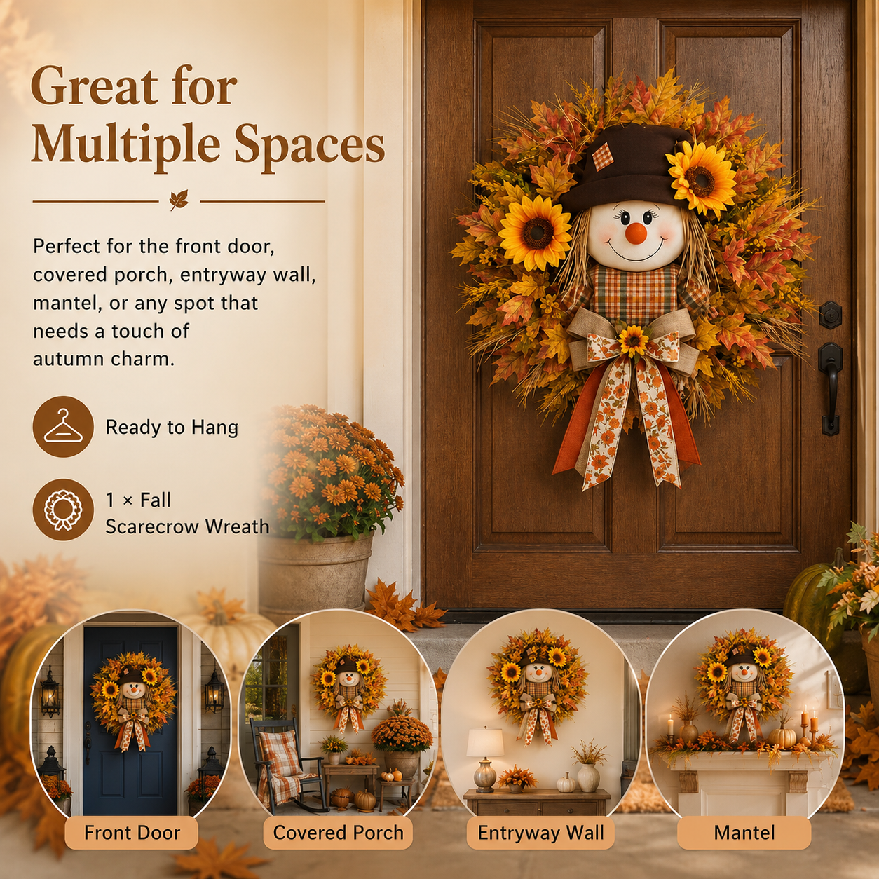 🔥🍁 Fall Favorite – Lighted Scarecrow Front Door Wreath