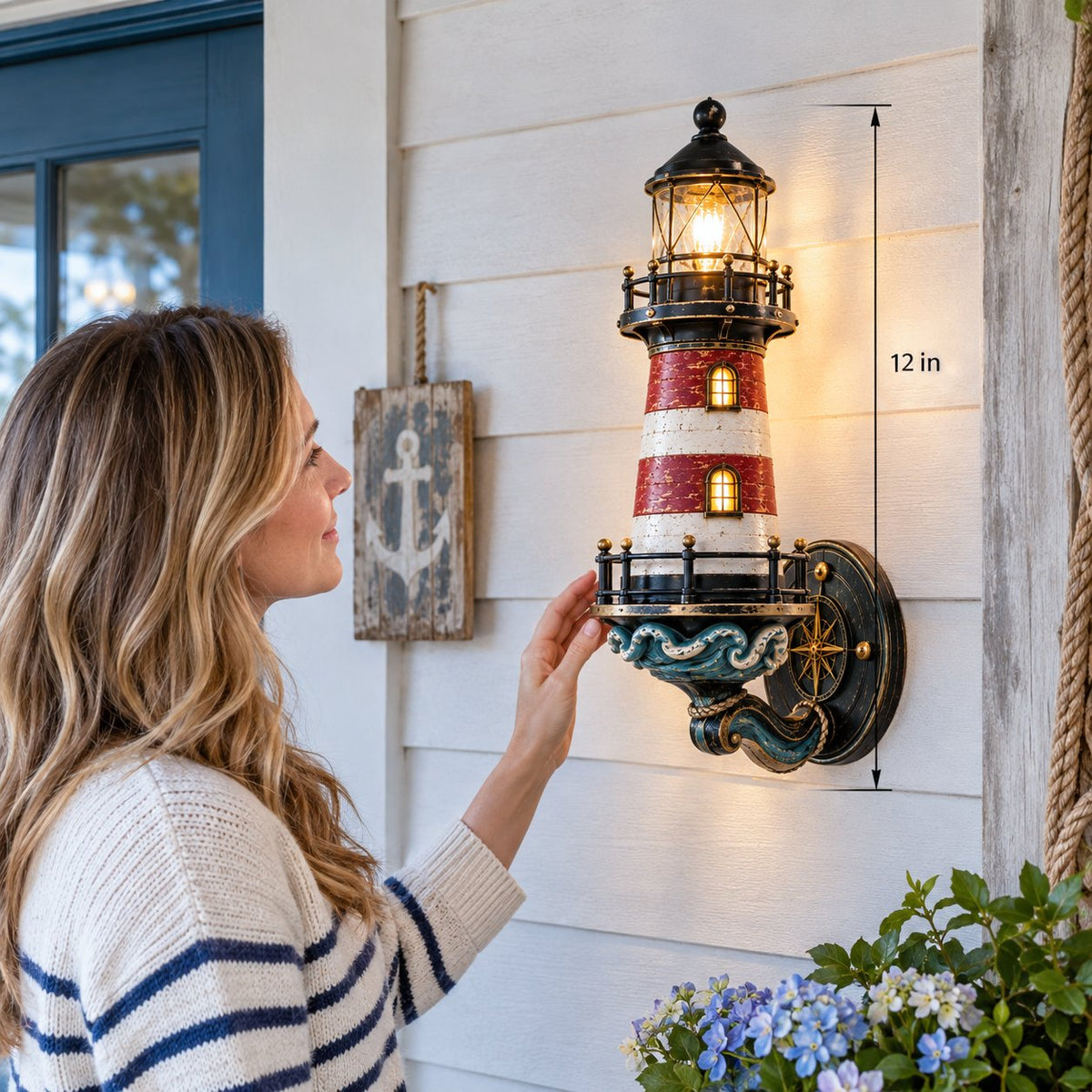 🌊 Vintage Coastal Lighthouse Wall Light – IP65 Outdoor Porch Sconce