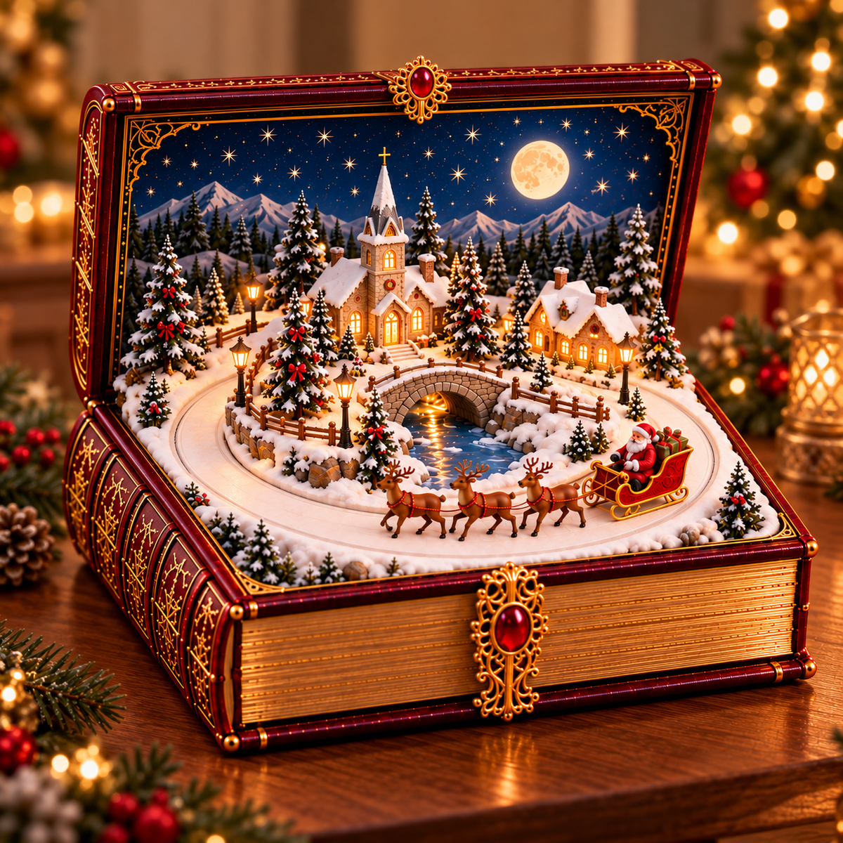 🎄 Christmas Magic Storybook – Light-Up Christmas Village Music Box