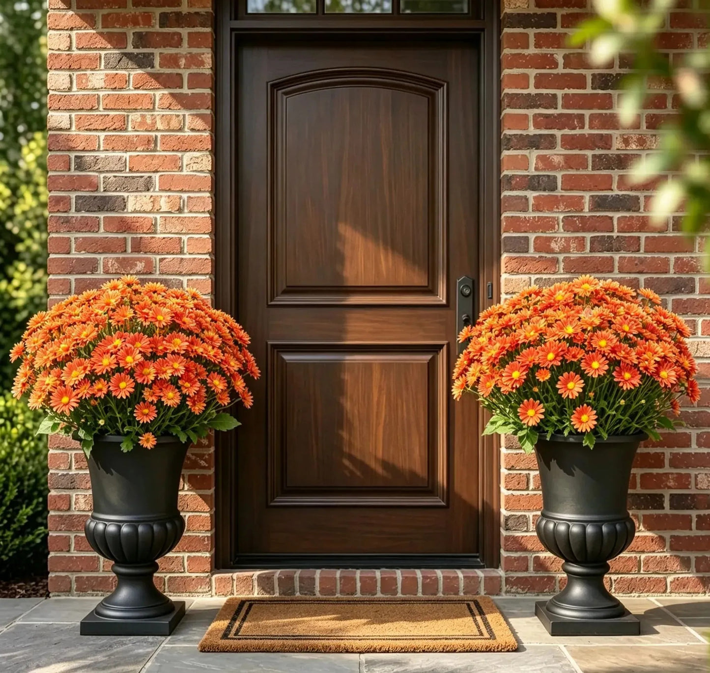 Artificial Sunset Mums – 5-Bundle UV-Resistant Outdoor Fall Flowers for Porch & Planters