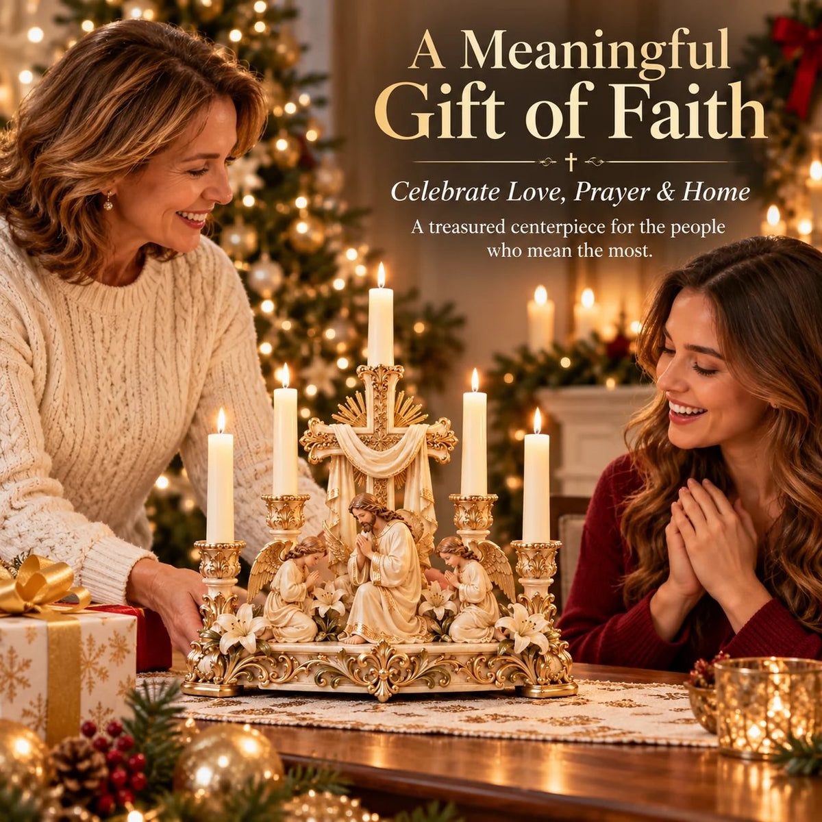 🎄 Christmas Hot Sale -✨🕯️ Light of His Presence — Sacred Christian Candleholder ✝️🤍