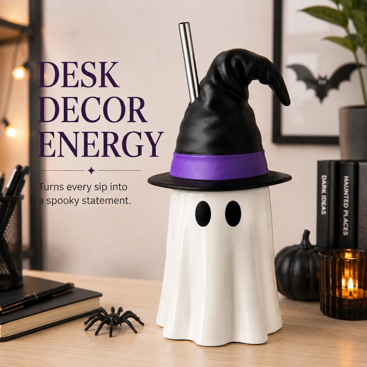 👻Halloween Ghost Witch Hat Tumbler Straw Cup