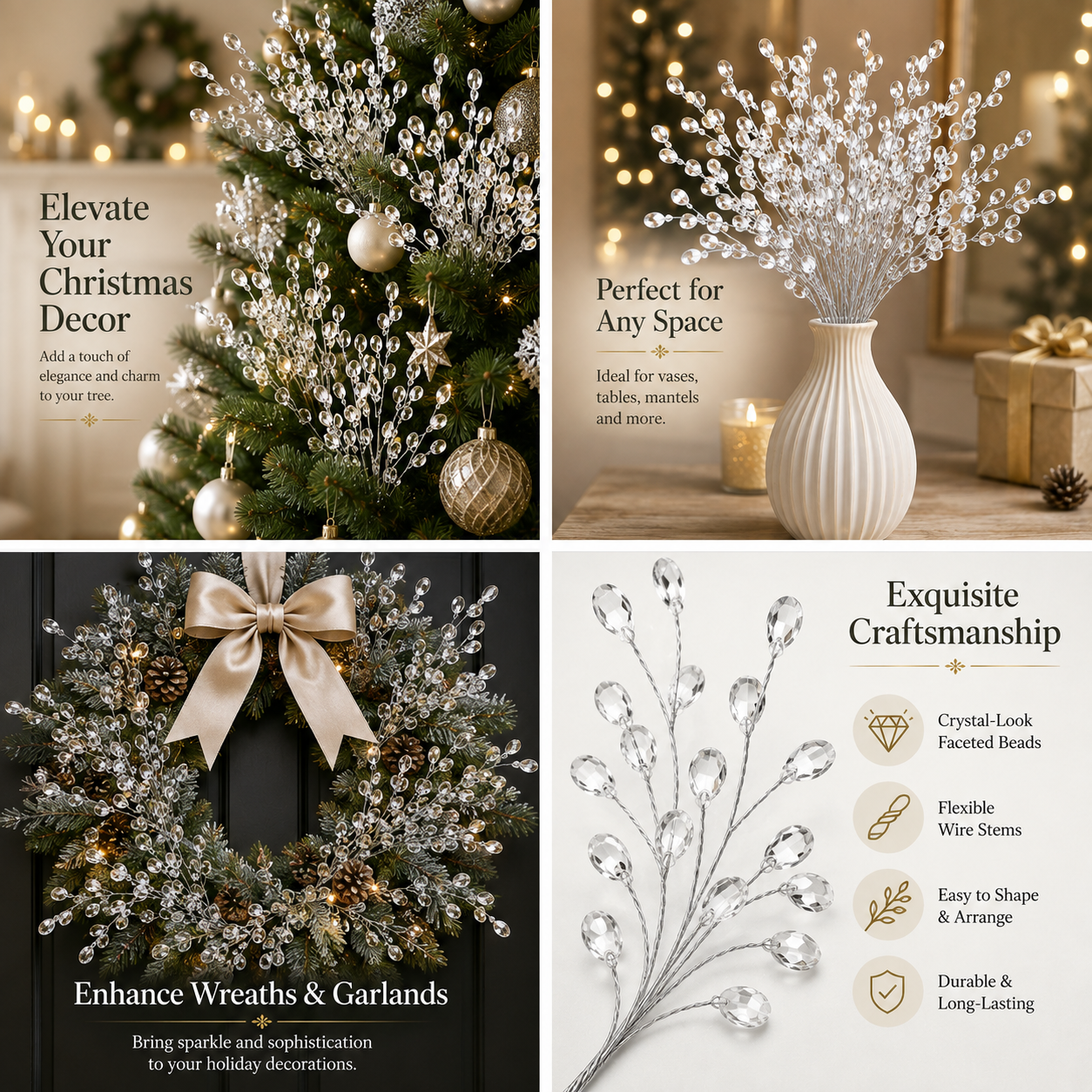✨ Crystal-Look Berry Sprays for Christmas Trees 🎄 – Flexible Holiday Picks for Wreaths, Vases & Garlands