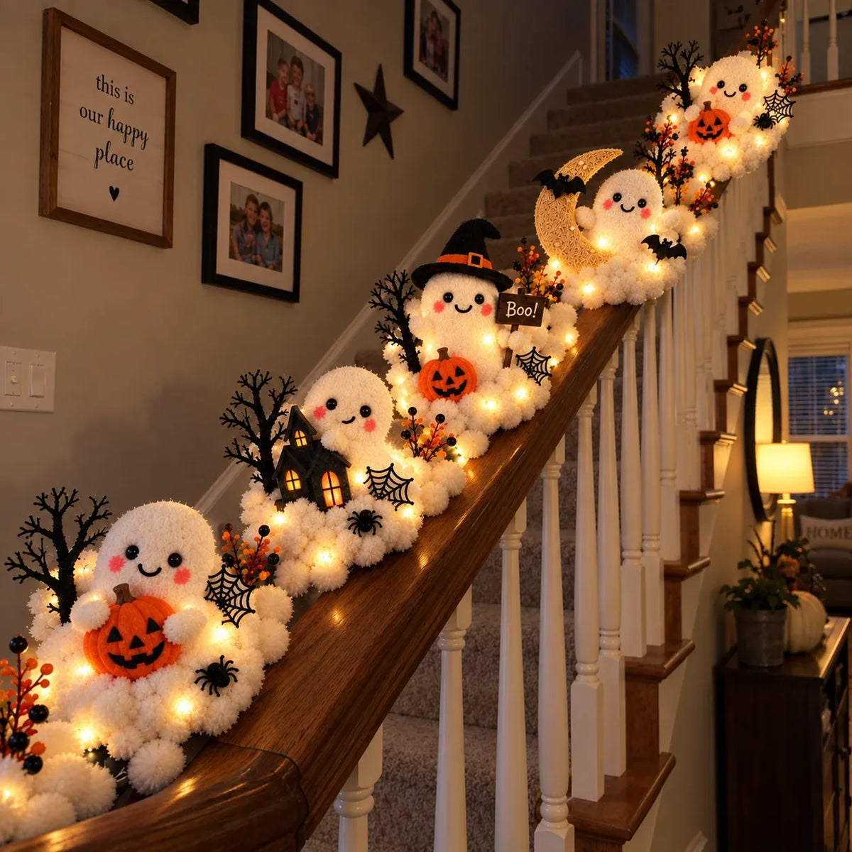 👻Glowing Ghost Staircase Decor | 5 Playful Halloween Characters For Railings, Mantels & Entryways 🎃