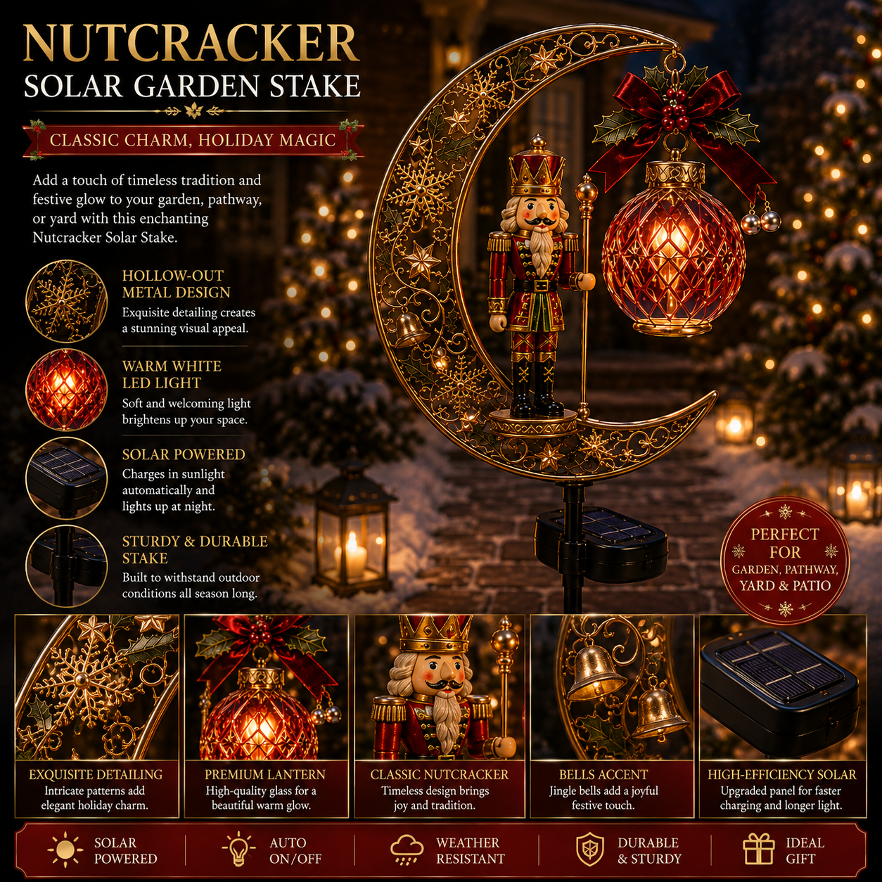 🎄 Solar Christmas Crescent Garden Light – 6 Festive Holiday Yard Designs