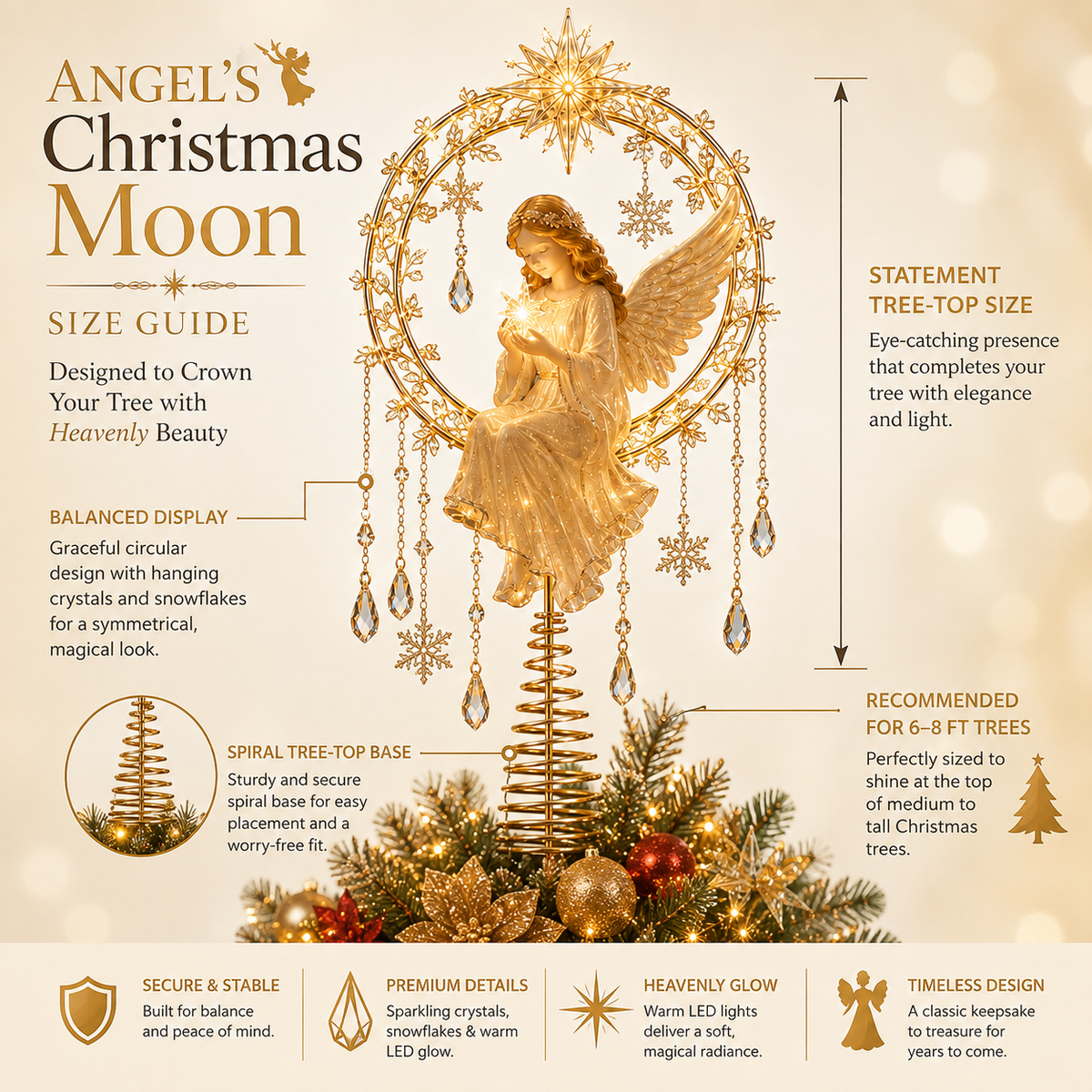 🔥Last Day 49% OFF✨ Angel’s Christmas Moon™ Lighted Angel Tree Topper