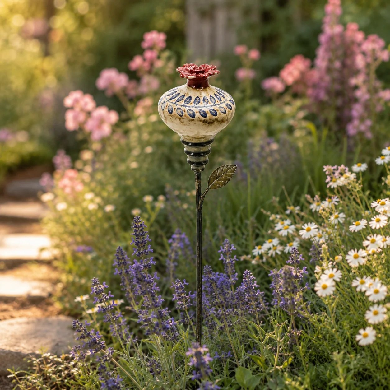 🔥Last Day 49% OFF🌺 Vintage Ceramic Hummingbird Feeder Garden Stake — Handcrafted Floral Bird Feeder Decoration