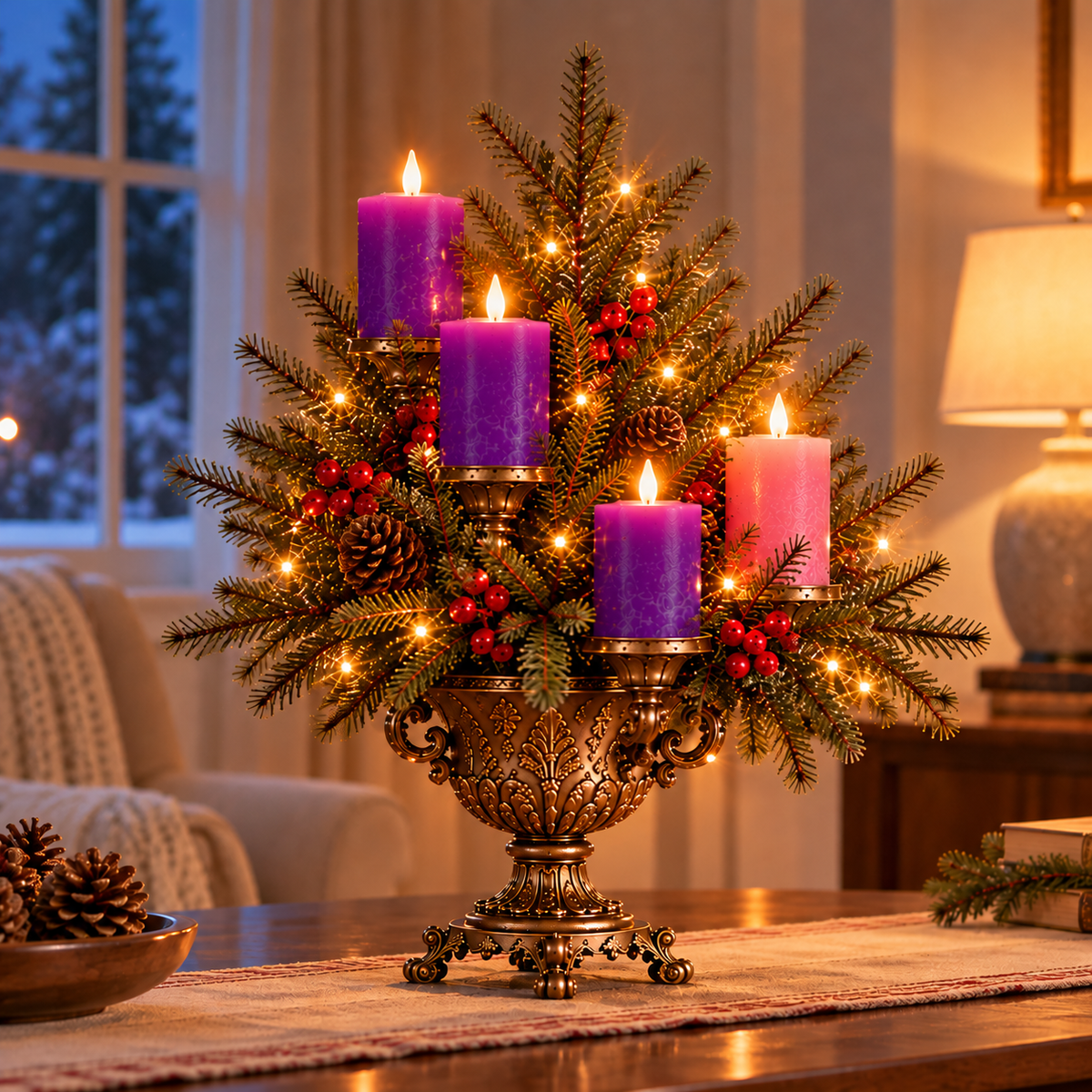 🎄Vintage Christmas Evergreen Candelabra™ – 4-Candle LED Christmas Tree Centerpiece