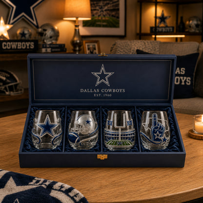 🎁 Ultimate Football Fan Whiskey Glass Set – 4 Game Day Collectible Tumblers