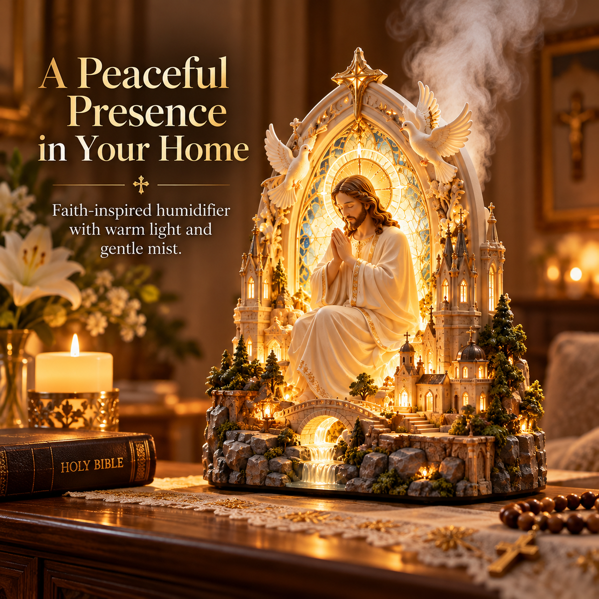 ✝️✨ Sacred Serenity™ – Lighted Jesus Prayer Aroma Diffuser with Gentle Mist | A Beautiful Gift of Faith & Peace ❤️