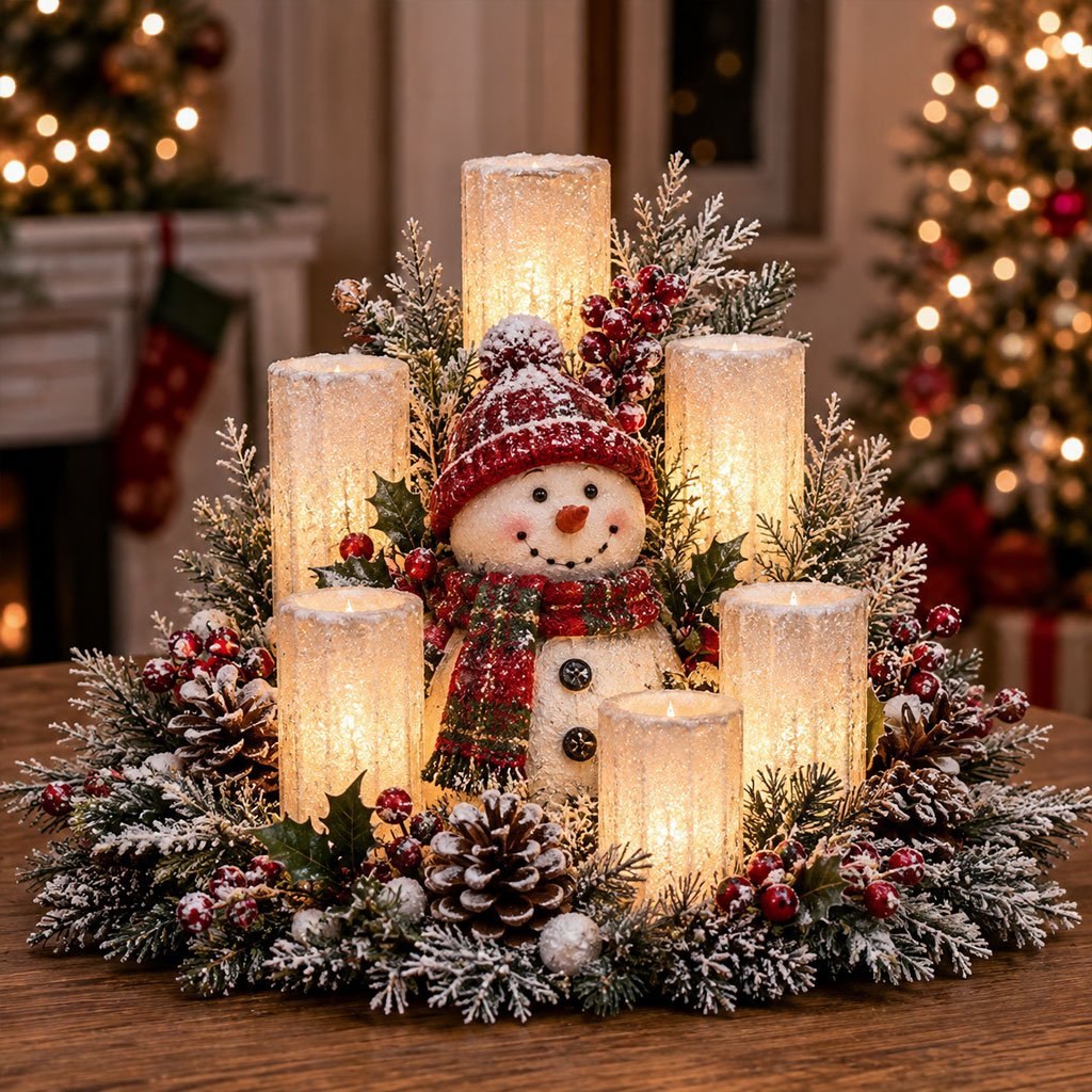 Lighted Christmas Centerpiece with Flameless Candle Glow – 7 Festive Styles