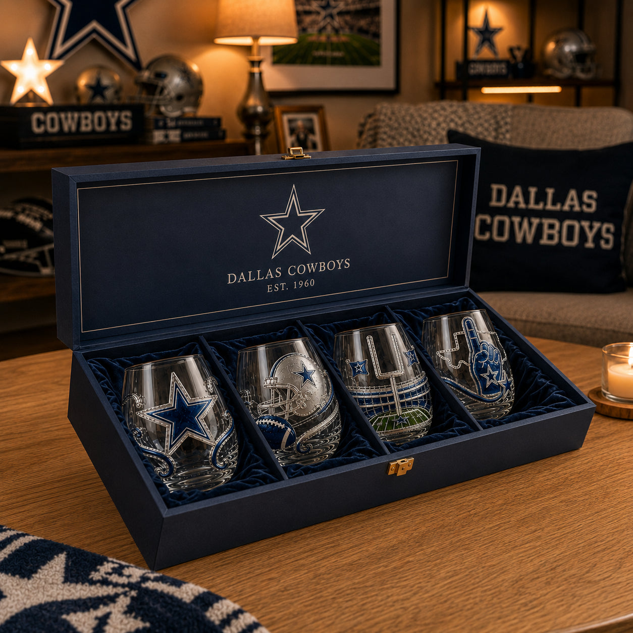 🎁 Ultimate Football Fan Whiskey Glass Set – 4 Game Day Collectible Tumblers