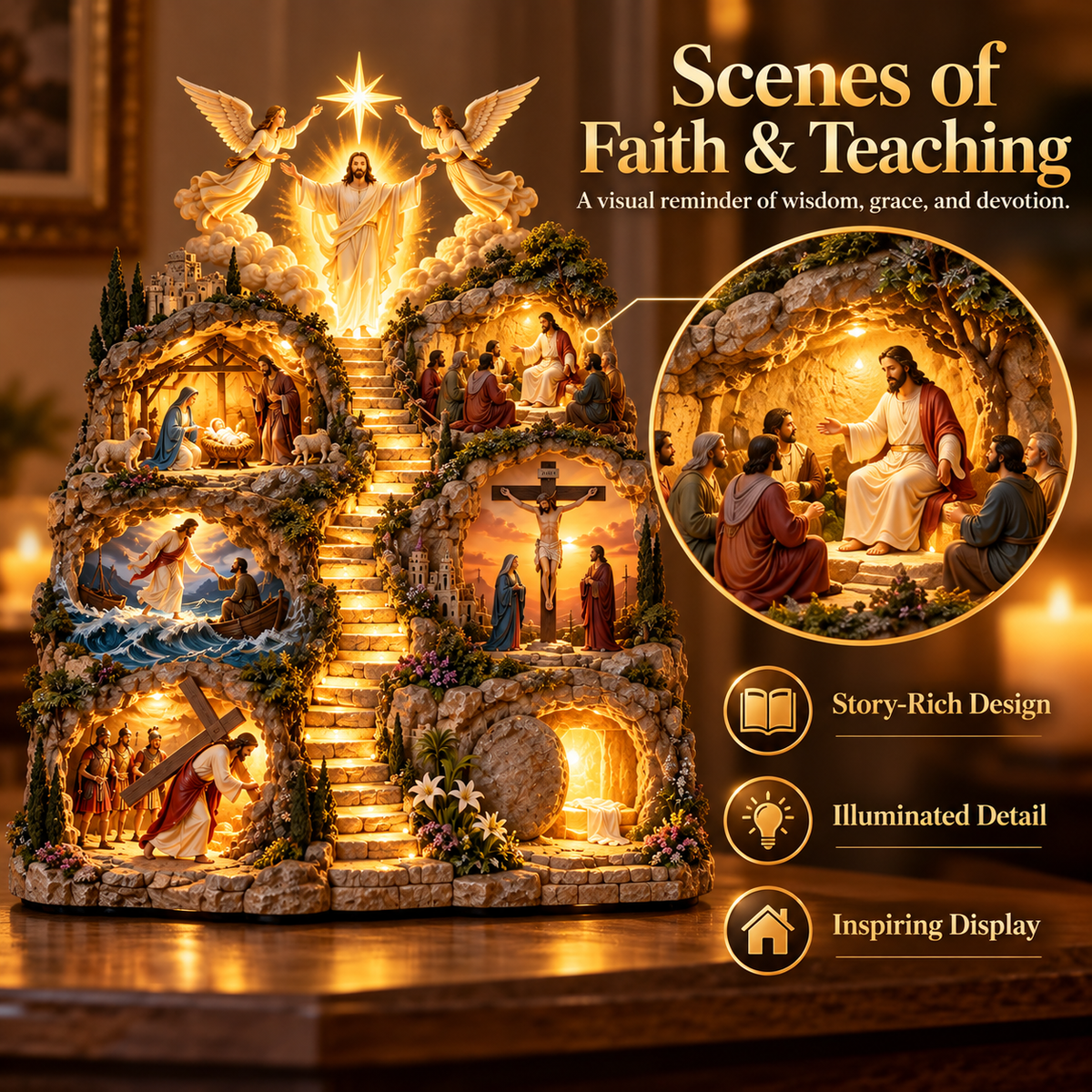 Journey of Jesus illuminated sculpture