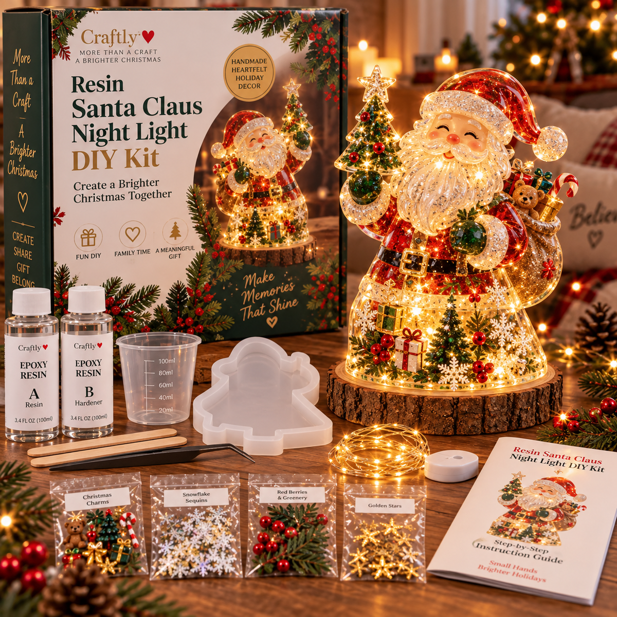 🎄 Christmas Hot Sale - 50% OFF✨Beginner-Friendly Resin Christmas Tree Night Light DIY Kit | Complete Kit with Mold, Resin, Fairy Lights & Festive Decorations ✨