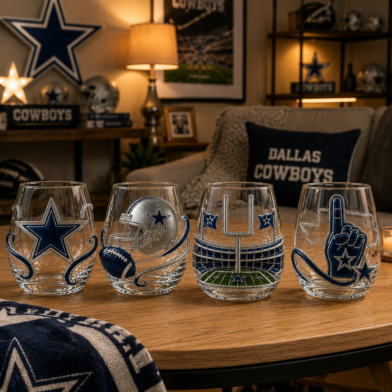🎁 Ultimate Football Fan Whiskey Glass Set – 4 Game Day Collectible Tumblers
