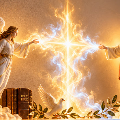 ✝️✨ Divine Light of Faith™ – 3D Illuminated Mural of Jesus and Angels
