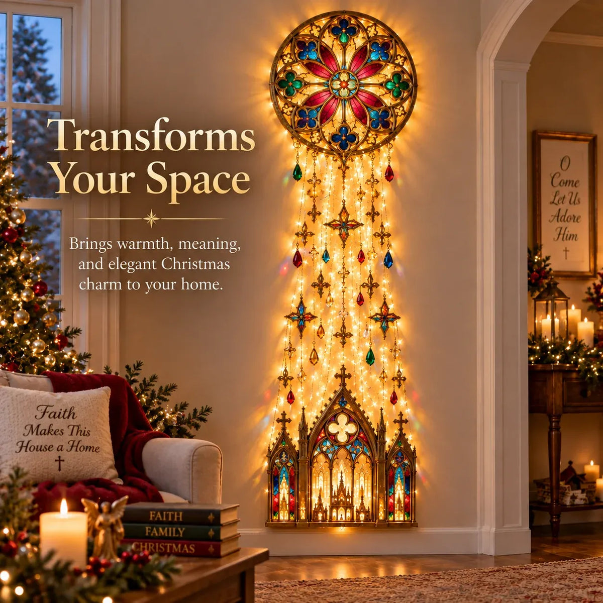 🔥✨ Cathedral Grace™ Stained Glass Cascade Wall Light – A Faith-Filled Christmas Glow