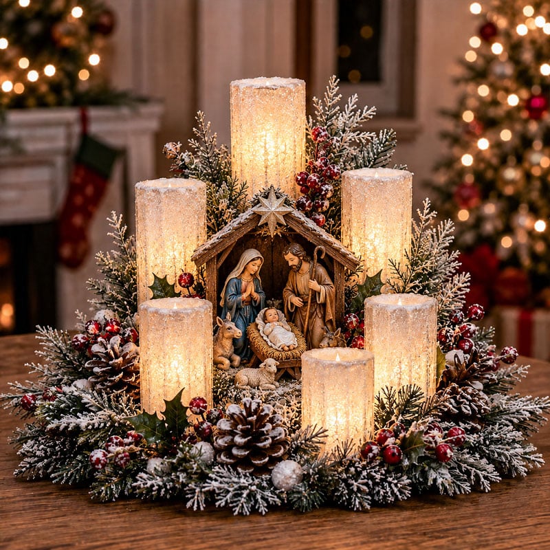 Lighted Christmas Centerpiece with Flameless Candle Glow – 7 Festive Styles
