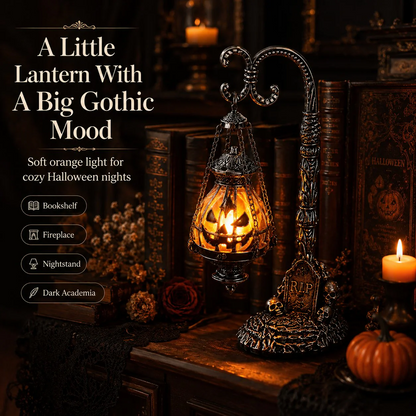 🔥 Last Day 50% OFF 🎃 Gothic Pumpkin Lantern Stand | Warm Orange LED Glow & Haunted Victorian Decor🕯️