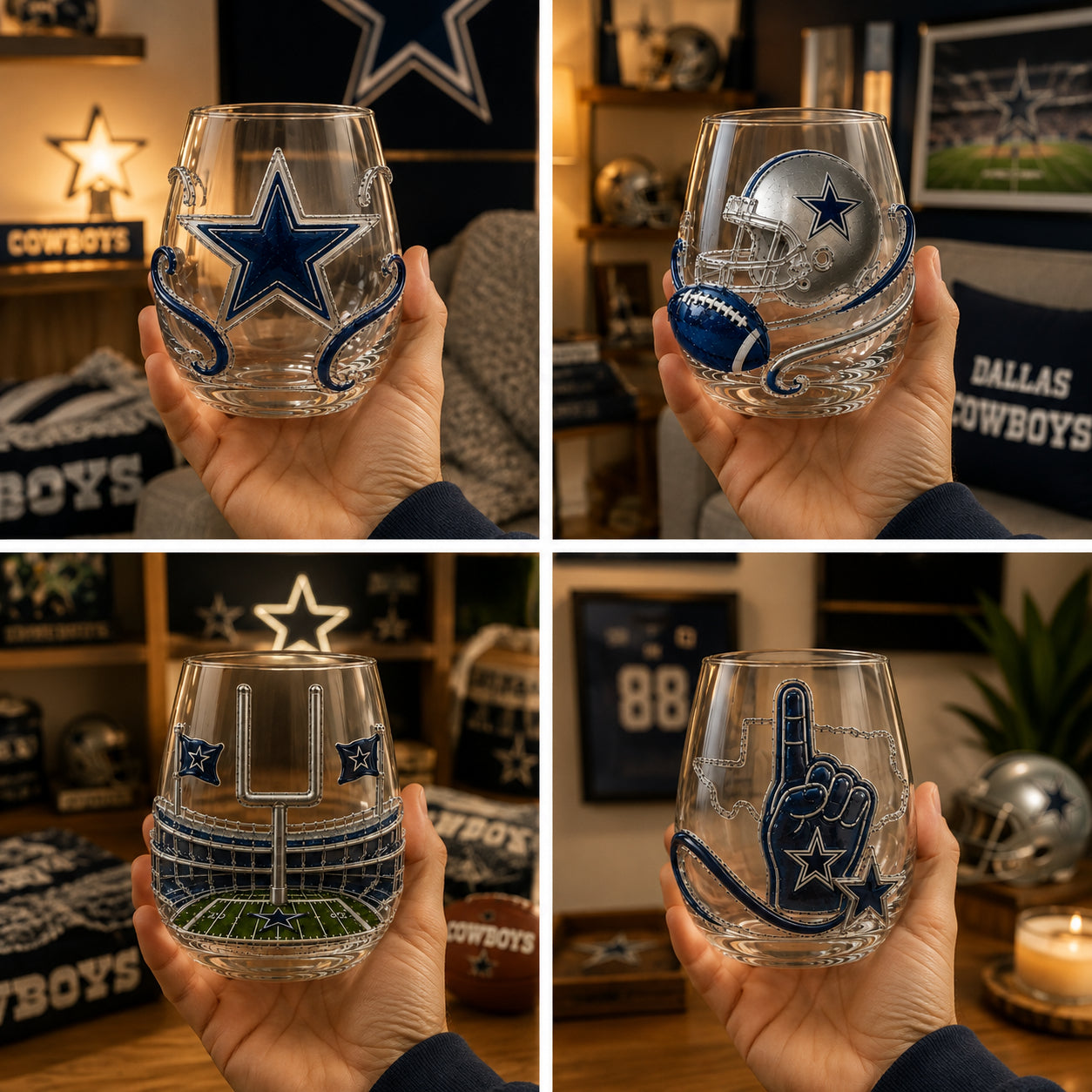 🎁 Ultimate Football Fan Whiskey Glass Set – 4 Game Day Collectible Tumblers