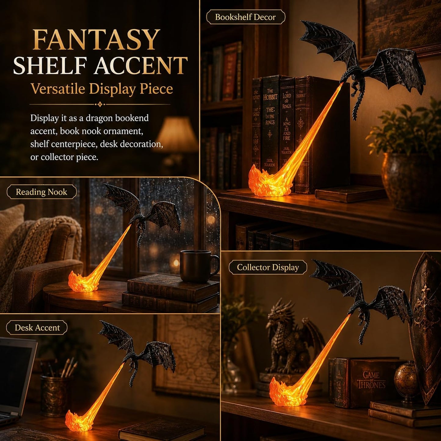 🔥 HOT SALE 🔥🐉Naotstore - Dragon Flame Book Nook