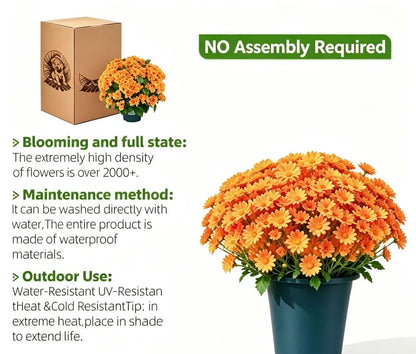 Artificial Sunset Mums – 5-Bundle UV-Resistant Outdoor Fall Flowers for Porch & Planters