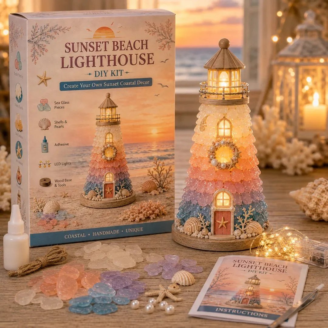 💥 LAST DAY 49% OFF - 💙 DIY Sea Glass Lighthouse Kit – Light-Up Coastal Craft & Handmade Home Decor