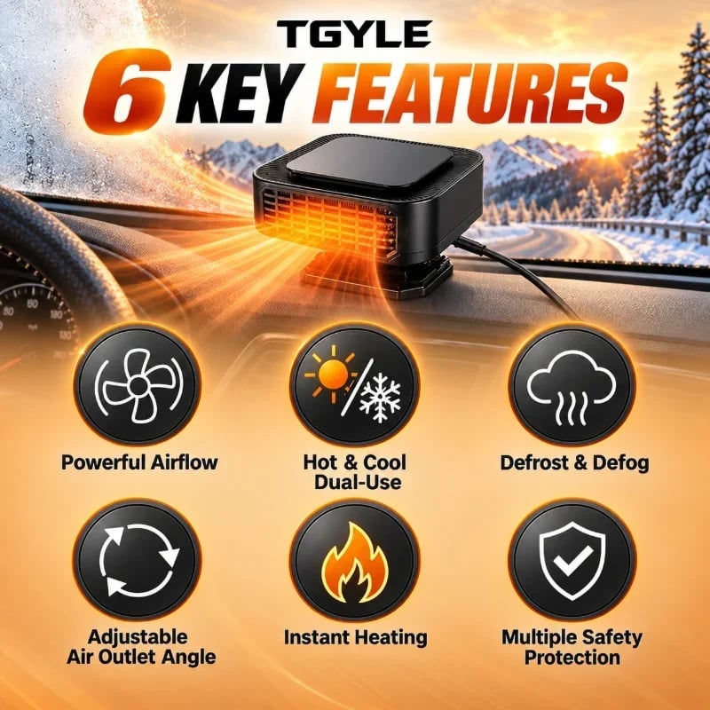 🔥Portable Car Heater Defroster with 360-Degree Rotating Base