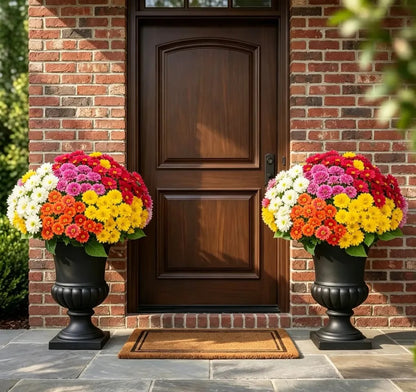 Artificial Sunset Mums – 5-Bundle UV-Resistant Outdoor Fall Flowers for Porch & Planters