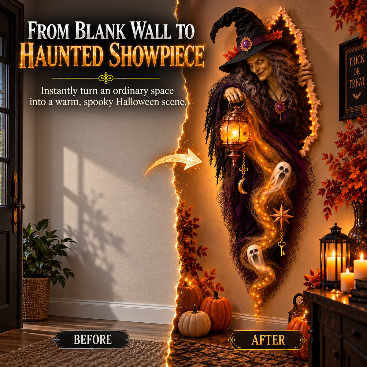 🔥 Halloween Hot Sale – Enchanted Witch Wall Light™ – A Witch Awakens on Your Wall