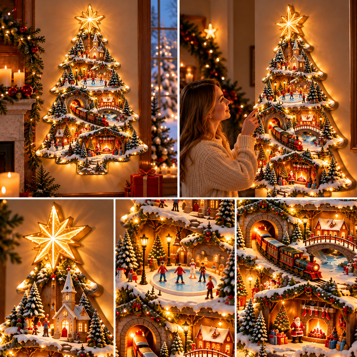 🎄✨ Christmas Wonderland – 3D Lighted Christmas Tree Wall Art with Magical Winter Village