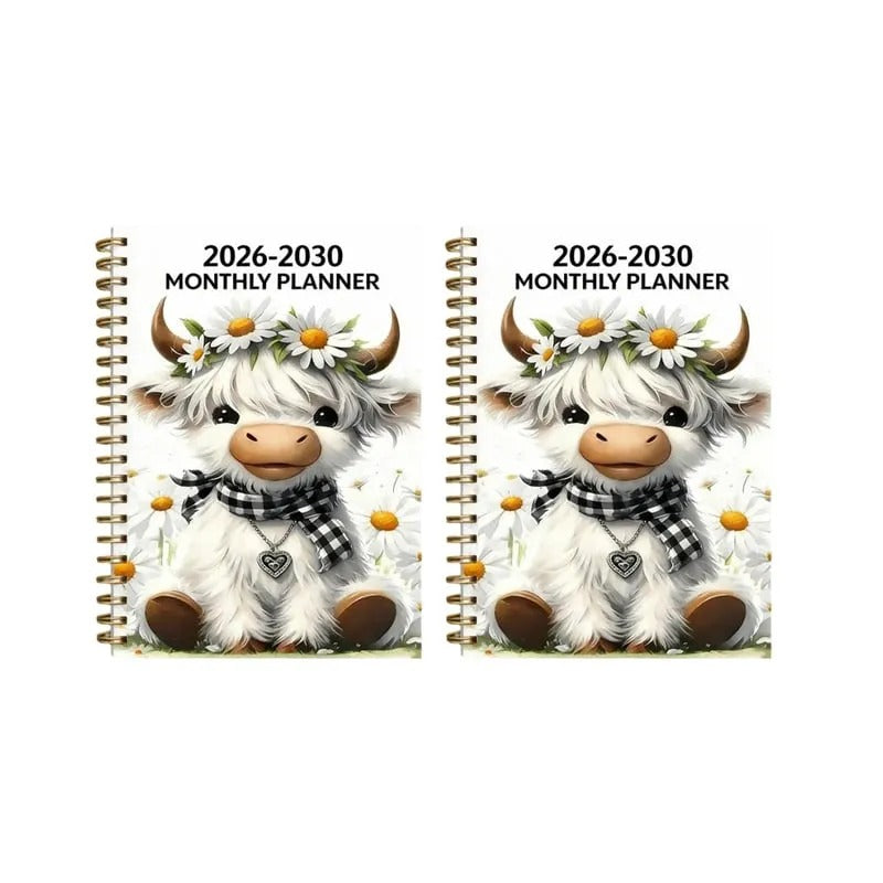 2026–2030 Five-Year Monthly Planner – Highland Cow Spiral Organizer for Home, Work & Important Dates
