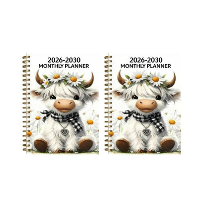 2026–2030 Five-Year Monthly Planner – Highland Cow Spiral Organizer for Home, Work & Important Dates