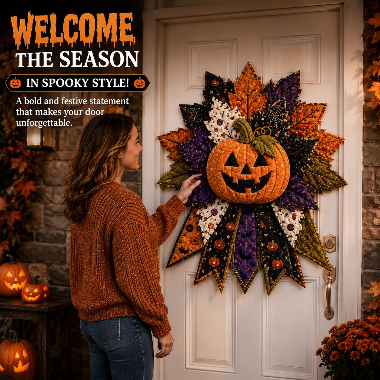 🔥Last Day 49% OFF - 🎃DIY Quilted Halloween Pumpkin Door Hanger Kit
