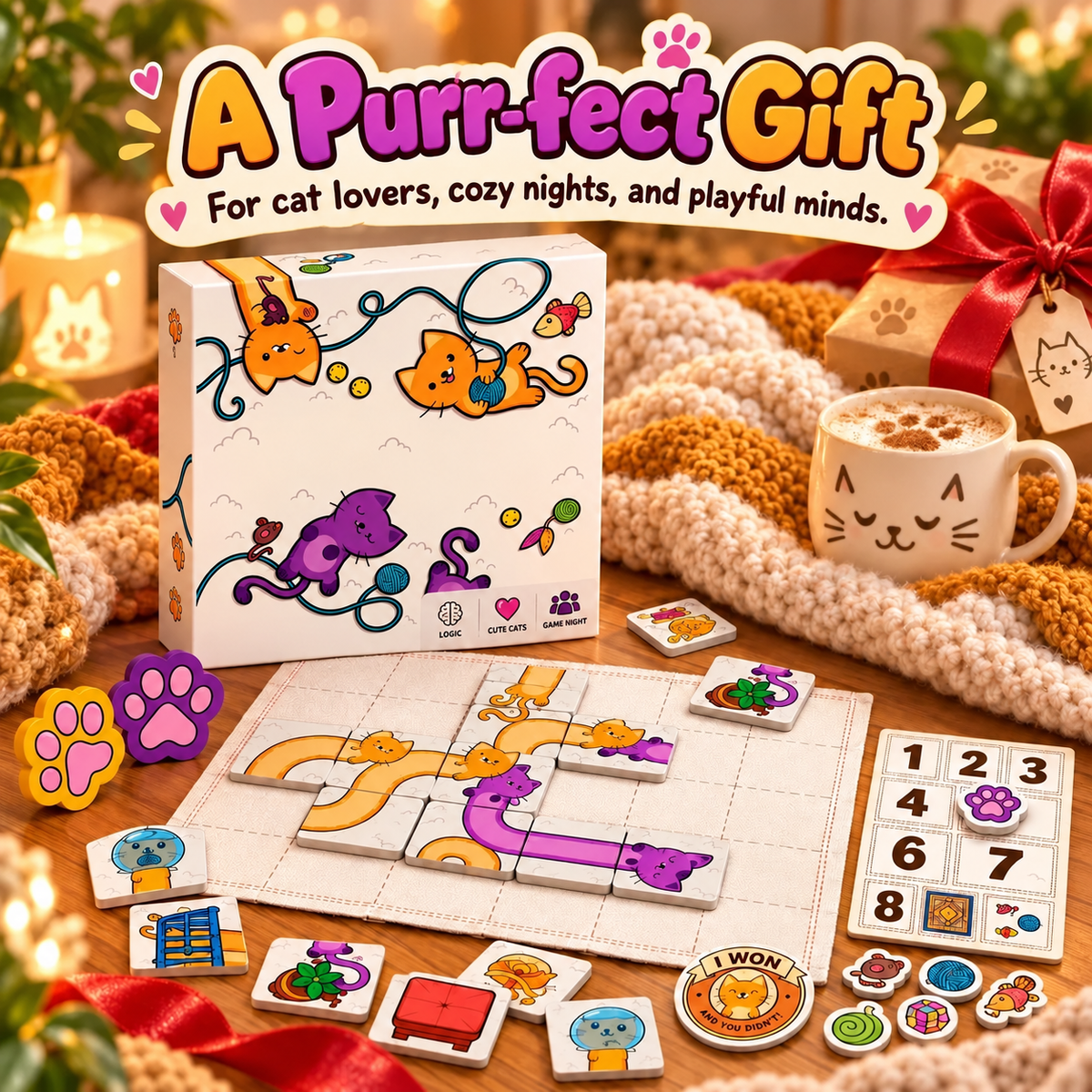 🐱 Cute Cat Puzzle Board Game for Family Fun & Game Night
