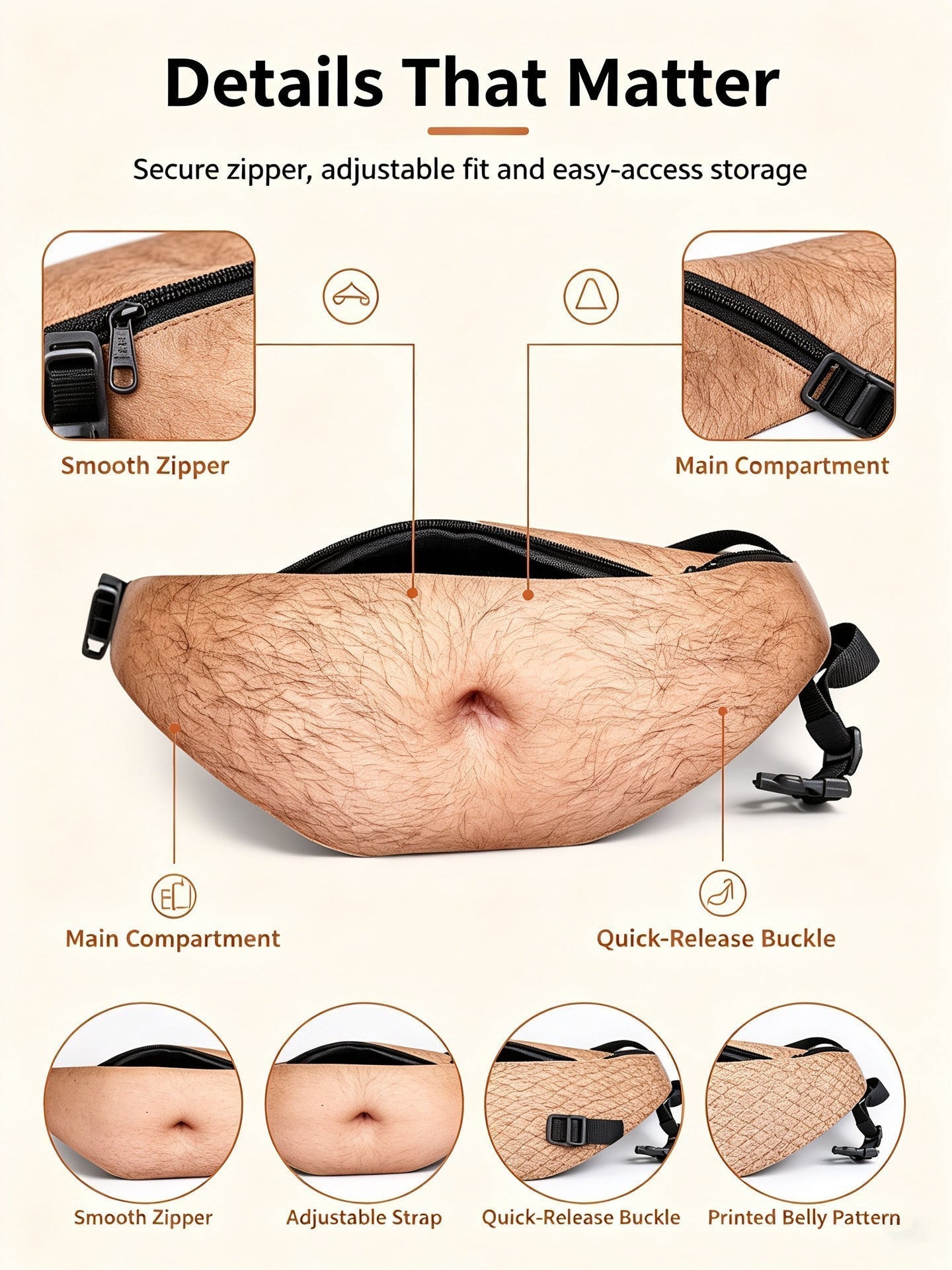 😂Beer Belly Fanny Pack | Realistic Belly Print Waist Bag in 4 Patterns