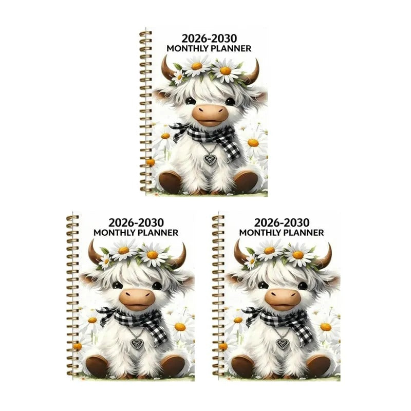 2026–2030 Five-Year Monthly Planner – Highland Cow Spiral Organizer for Home, Work & Important Dates