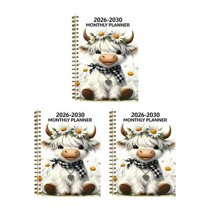 2026–2030 Five-Year Monthly Planner – Highland Cow Spiral Organizer for Home, Work & Important Dates