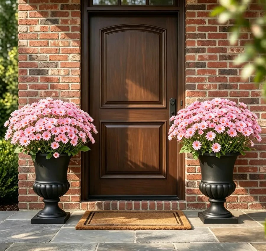 Artificial Sunset Mums – 5-Bundle UV-Resistant Outdoor Fall Flowers for Porch & Planters
