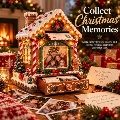 🎄 Christmas Memories™ Lighted Gingerbread House – Family Photo Frame & Letter Keepsake Box