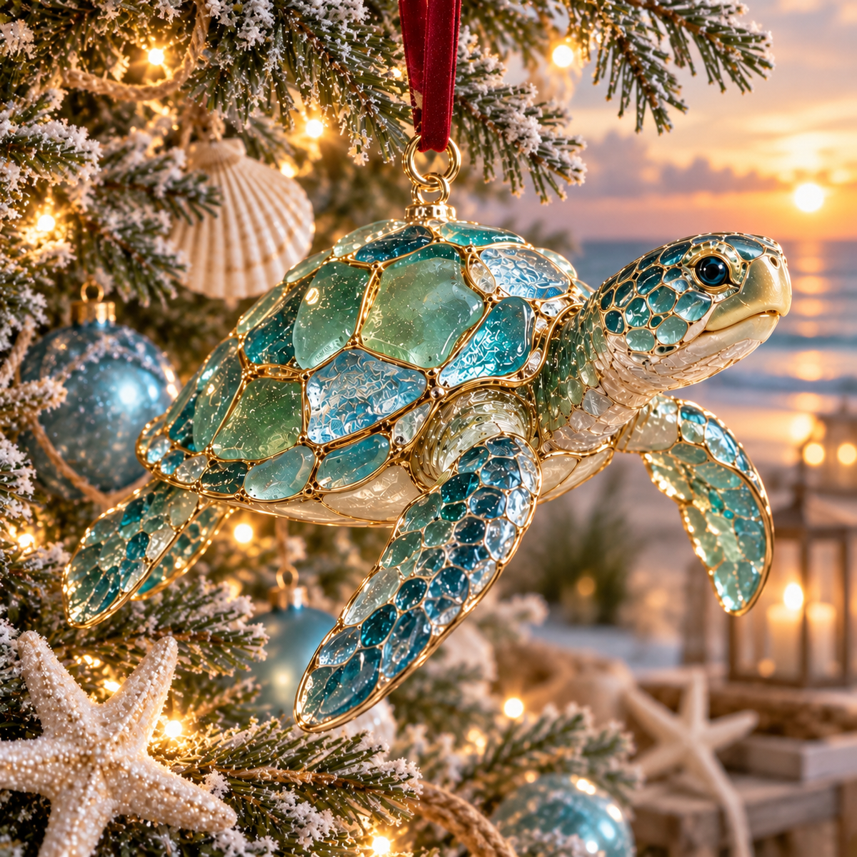 🎄 Christmas Sale – 50% OFF 🌊 Ocean Christmas Sea Glass Ornament Collection – 6 Coastal Holiday Keepsakes
