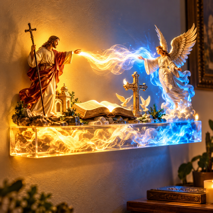 ✝️✨ Divine Light of Faith™ – 3D Illuminated Mural of Jesus and Angels