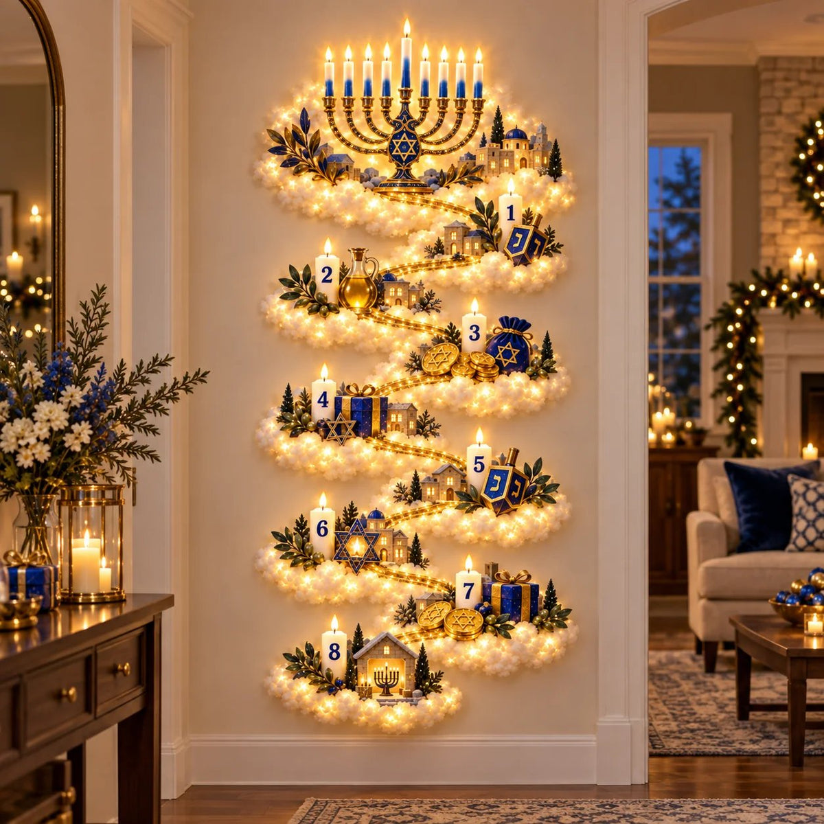 🔥🎁🕎 Hanukkah Festival of Lights Wall Decor Collection – 4 Glowing Designs Celebrating Eight Nights of Light ✨
