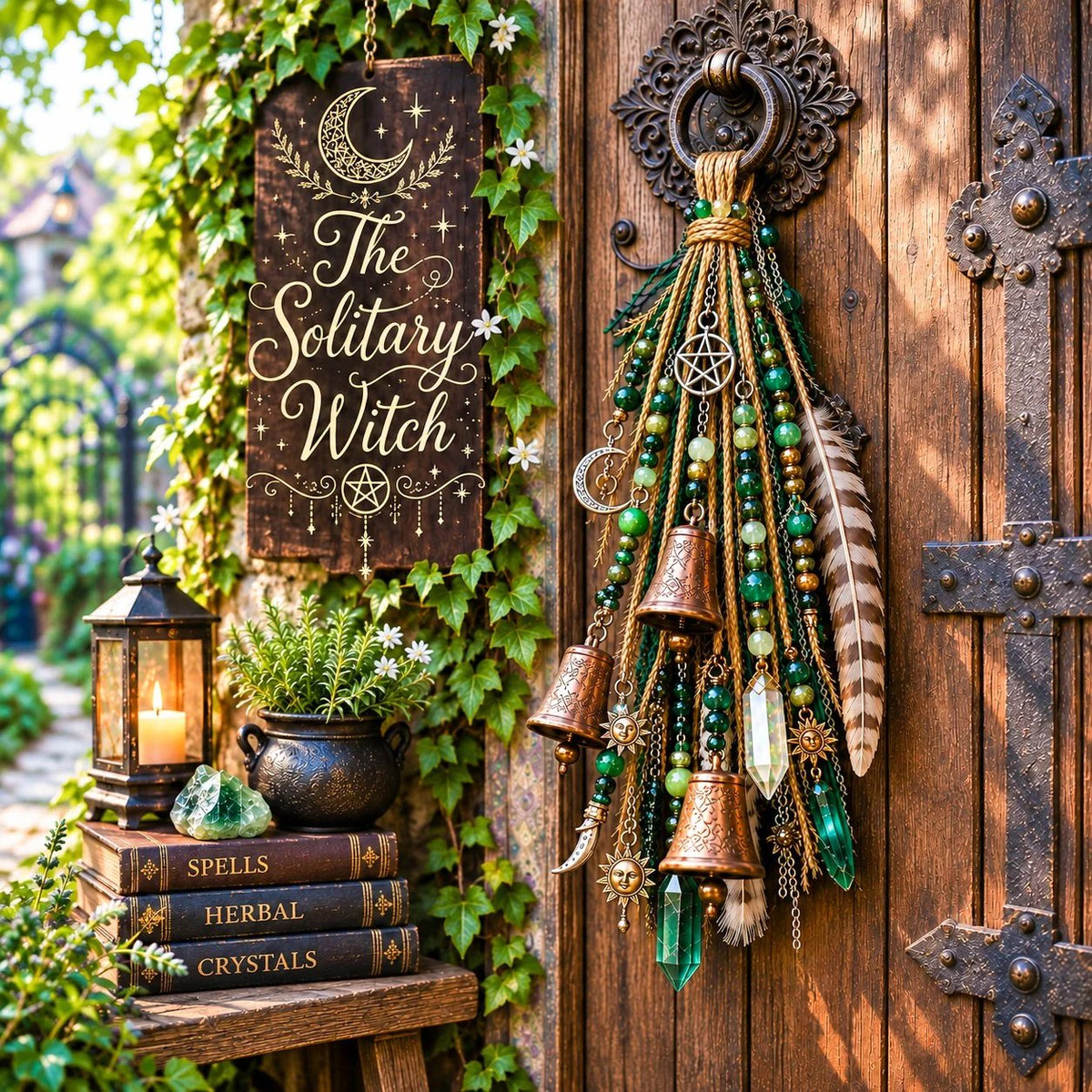 🌙 Celestial Door Charm – Vintage Bells, Moon Charms & Crystal-Style Hanging Decor