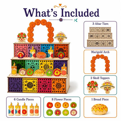 🔥Last day with huge discounts!-✨🌈Mexican Day of the Dead Wooden Altar Display Set 🎃